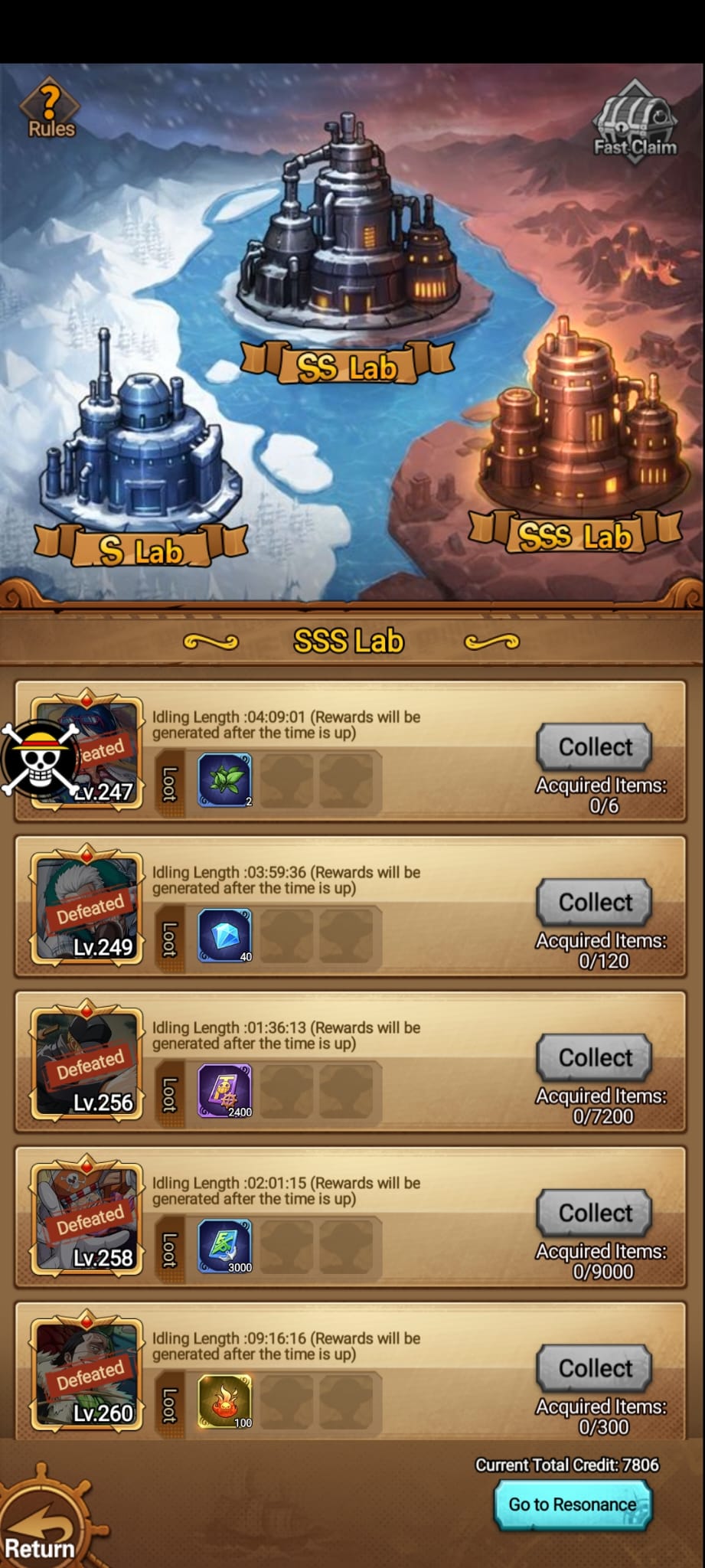SSS Lab idle rewards