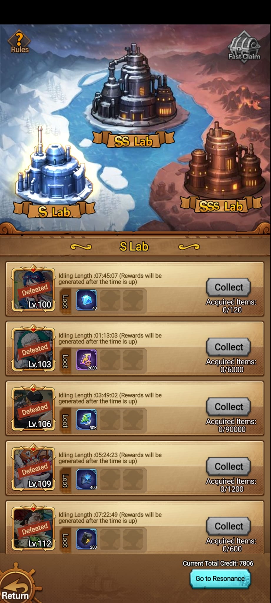 S Lab idle rewards