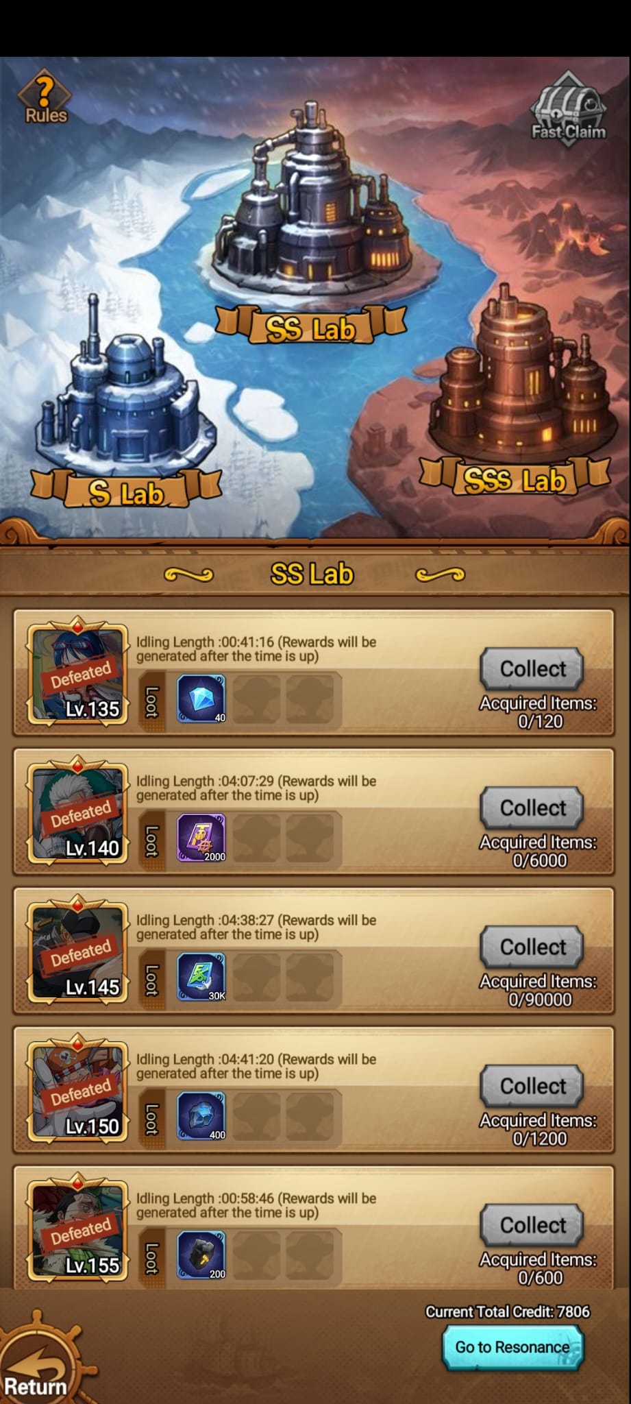 SS Lab idle rewards